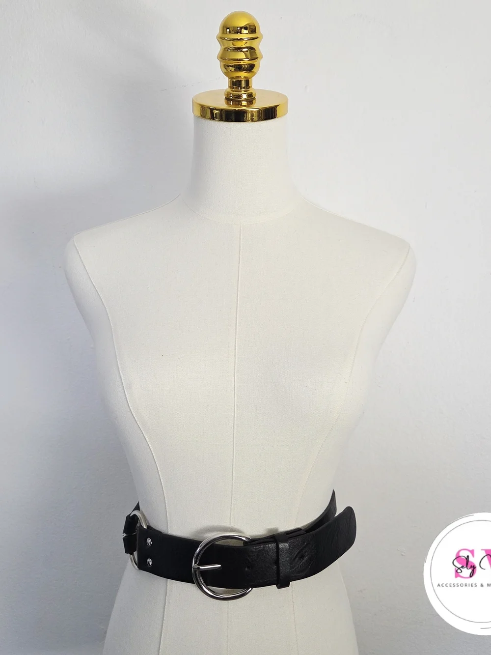 Black Belt with Silver Heart And Chain Decor